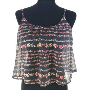 Floral Sheer Flowy Crop with Built in Bra Tank Top